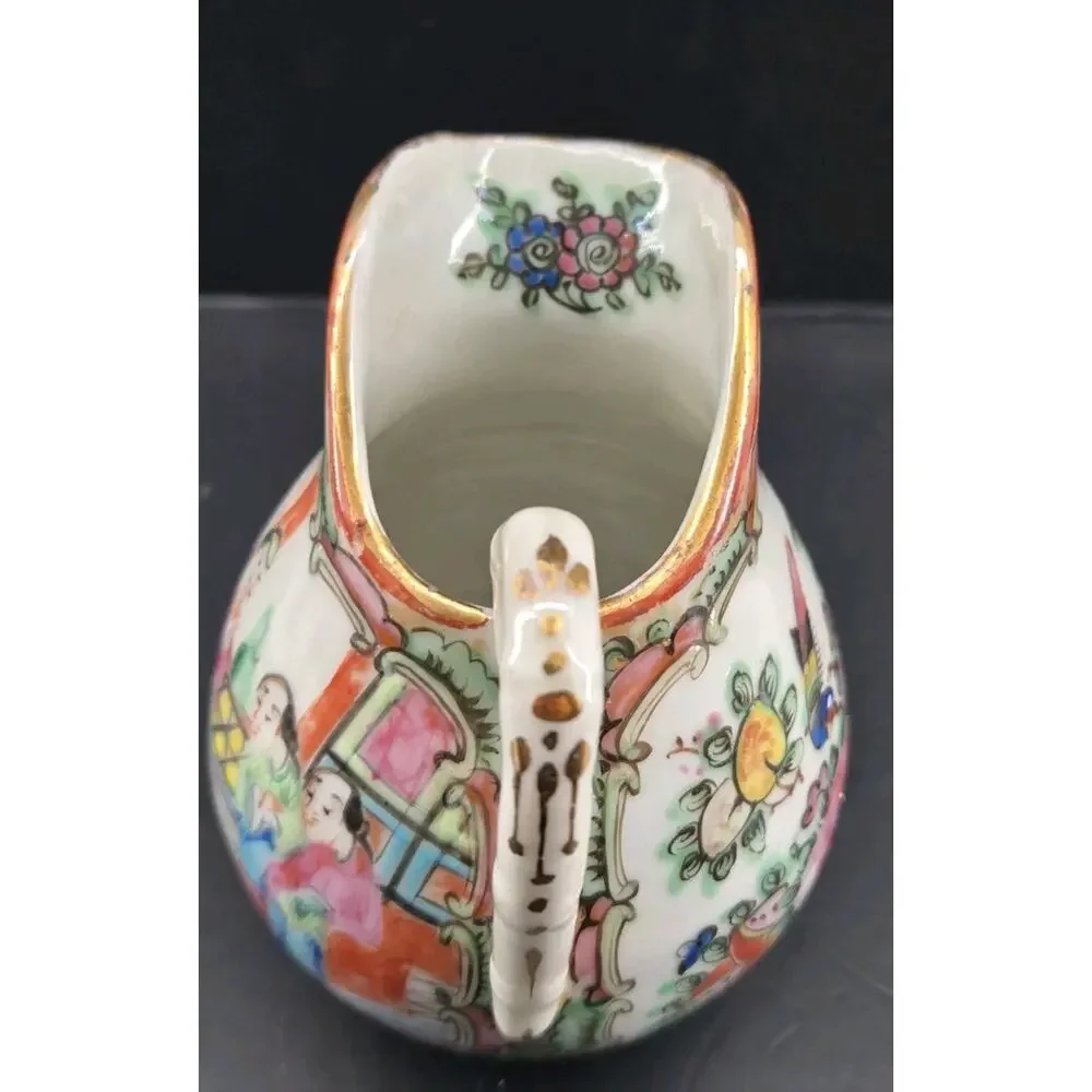 Vtg Chinese Export Famille Rose Medallion Porcelain Hand Painted Creamer Pitcher